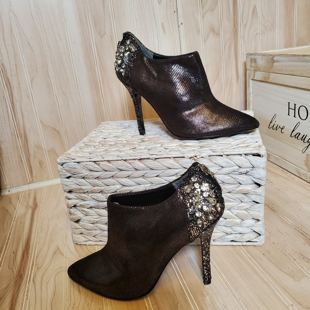Nina New York Black Rhinestone Aurora Bootie Women Sz 7 Dressy Whimsigoth Bling